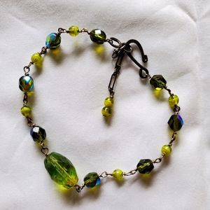 Sterling and green glass beaded bracelet
